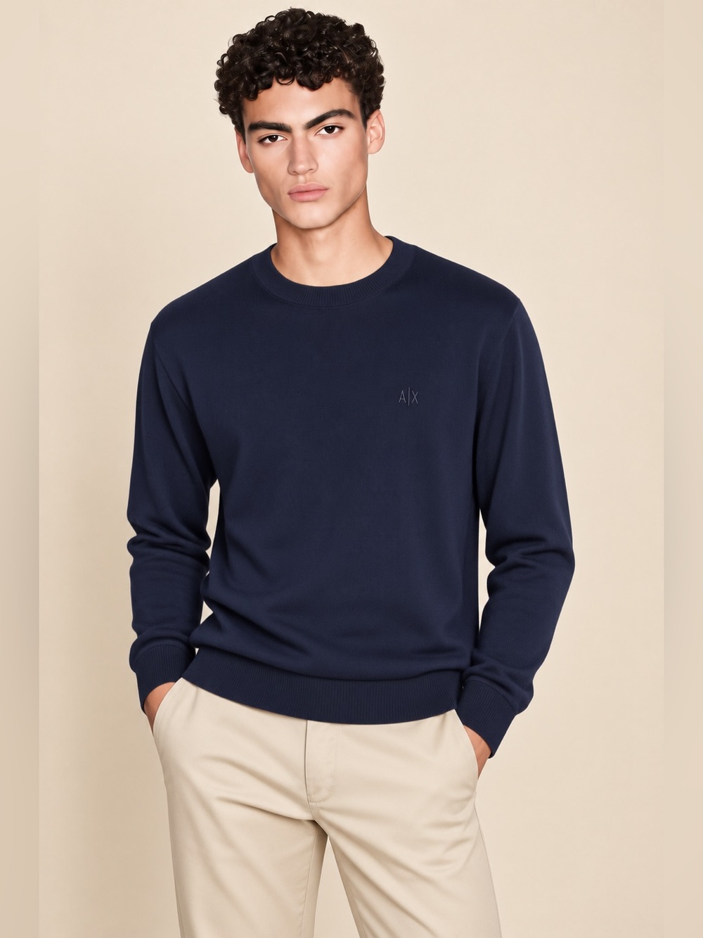 Armani Exchange Navy Man Crewneck Sweater - Cotton Cashmere ✨